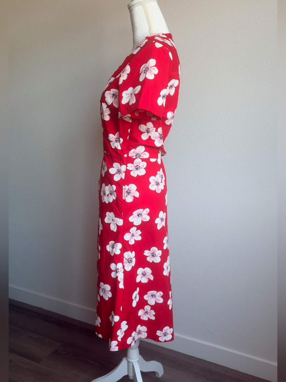 NWT J.Crew Red Floral Fit & Flare Midi Dress with Pockets Size 8 - Picture 5 of 6